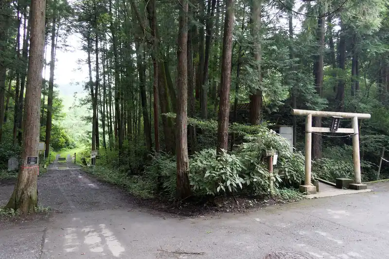 だいぶ奥の方まで歩いてくると鳥居。
登山口はこの鳥居のあたり。鳥居を潜って進んでいく。