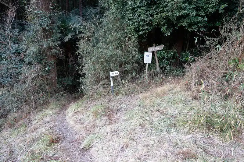というわけで、赤沢橋を渡って大仁田山の登山口までやってきました。
登山口脇に道が伸びていますが、廃屋のようなものがあるだけ。

流石にこのあたりの朝は異常な寒さです。地面も先日降った雪がまだ残っているのか、霜のせいなのか、パキパキ。
雪のようなものもそこそこ残っています。