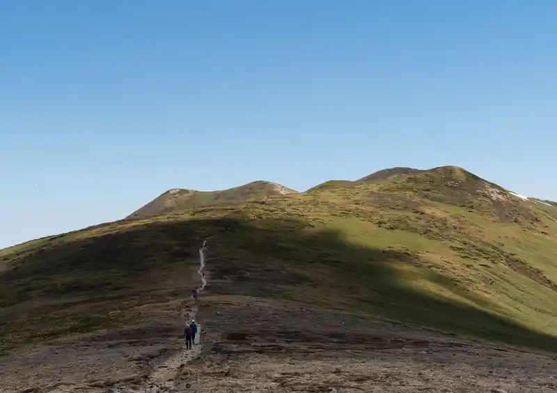 雲がかかって登山道が暗くなる。
樹林帯の低山では見ることが難しい景色だ。