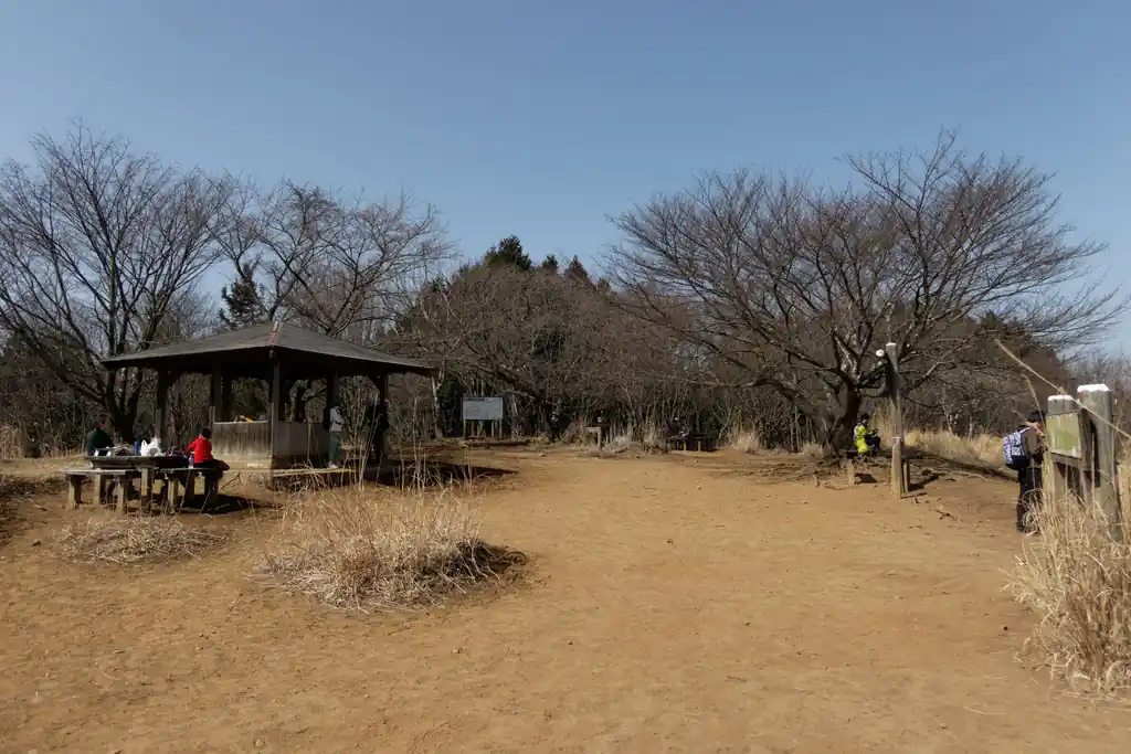 山頂は開けていて東屋もあり、気持ちの良いところです。写真奥の方から有馬山のほうまで歩けるのですが、なかなかのロングコースになるし、途中エスケープルートもないので、相当な健脚向けのコースかと思います。そういうところも歩いてみたいけど、日帰りじゃ難しいのよねえ。

写真だとそんなに人がいないように見えますが、大抵もっと人がいて、ベンチは全部埋まってるくらいの感じ。