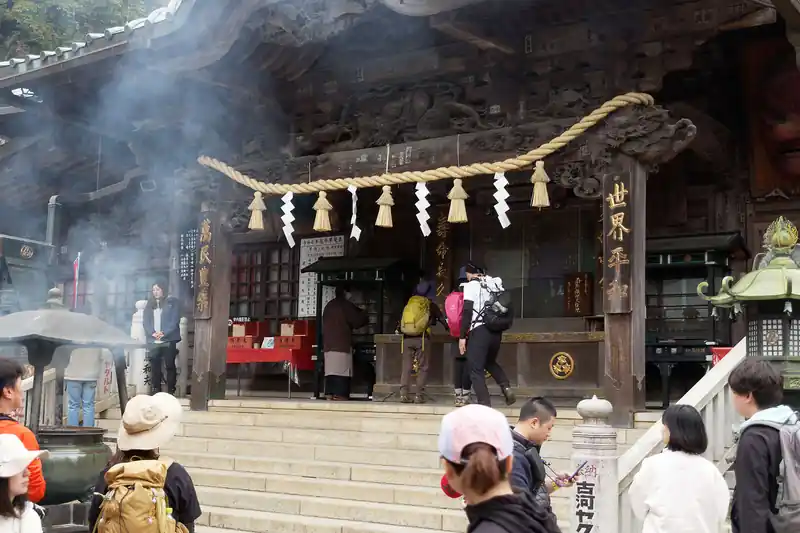 どのコースで下山しようか考えながら、とりあえず人の波に乗って薬王院へ。