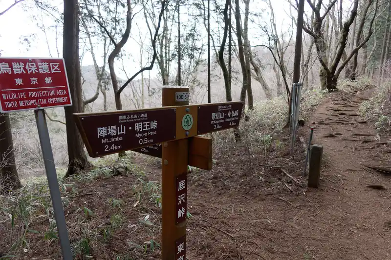 底沢峠。
景信山まで3.3km。う～む、先は長いぞ。
しかし陣馬山で折り返しだから、たぶん60%くらいは既に踏破済み。時間を考えても無事踏破は出来そうである。