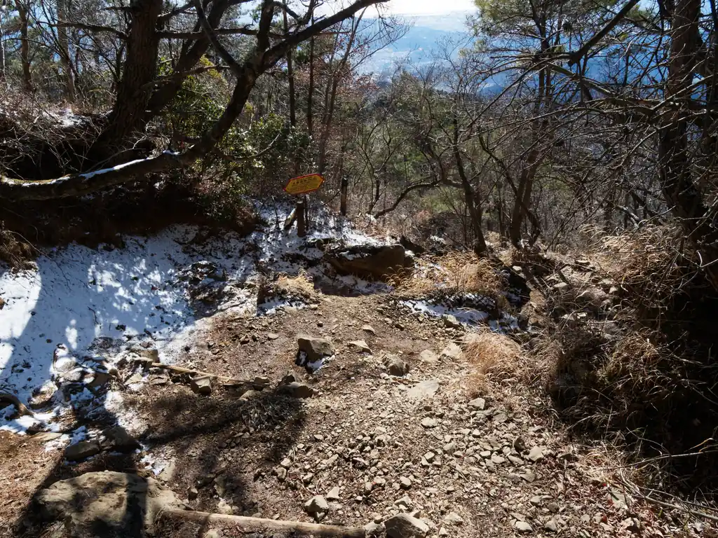 岩っぽい場所もあった花立山荘と堀山の家の間は、雪はかなり溶けていた。