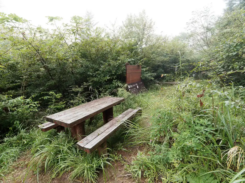 そんなこんなで、一人でこえ～と言いながら、ようやく大怒田山に到着。
ここはベンチ・東屋多くてよかった。たぶん景色も良さそうだけど、まったく見えませんな…。