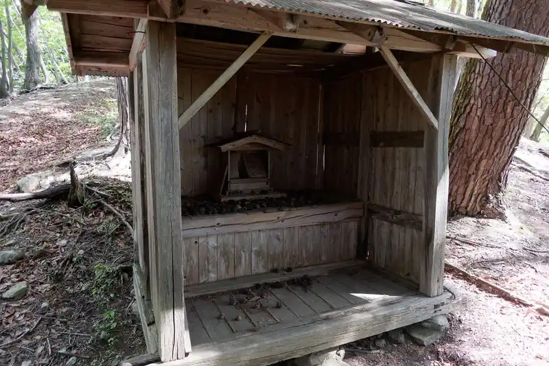 登りきって尾根に出たら祠。やけに松ぼっくりが中に置いてありますが、なんでなんでしょうか。
