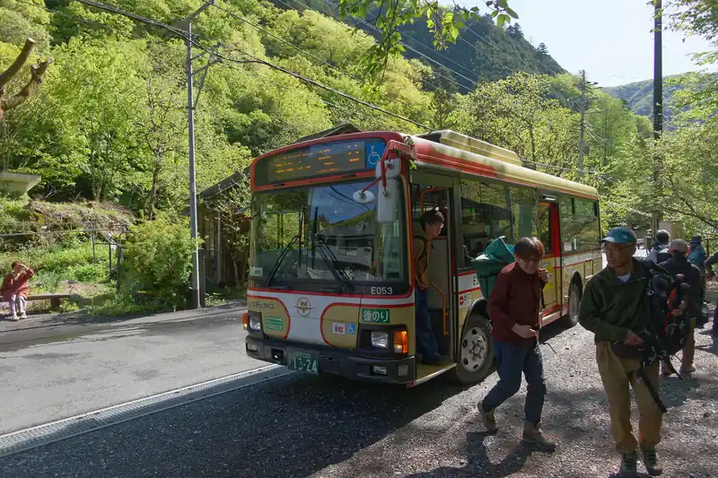 8時30分、終点の峰谷バス停に到着です。

接続の良い電車ではなく、一本早い電車で奥多摩駅に到着していたので余裕で座れました。が、バスはすし詰めというほどでもなく、30分程度の乗車時間なので、まあ立ちでもそんなに苦ではないかな、という感じもします。