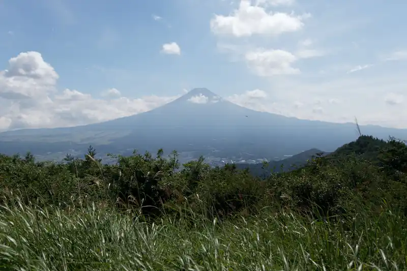 送電鉄塔のある場所はたいてい木が切り倒されているので展望が良い。ここも富士山が真正面に見える超展望スポットです。