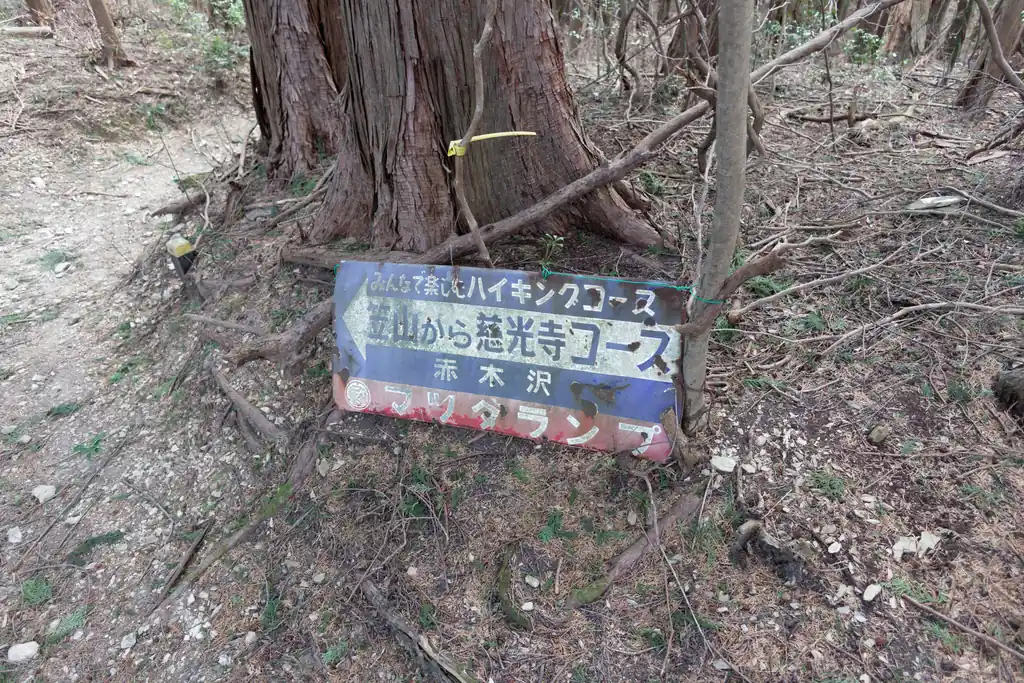 結構歴史あるハイキングコースの模様。昭和の看板って感じがしますねえ。