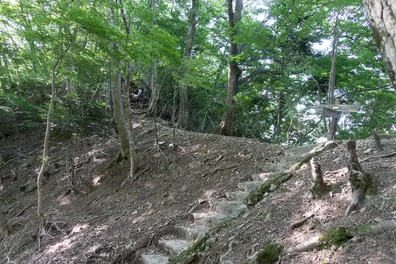 ここから登山道に突入。早速、急坂が待ち受けている。