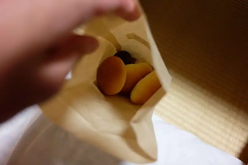 出発が早いので、事前に軽朝食を受け取っておく。
パンとおにぎりが選択できて、今回はパンをチョイス。
中身はパン3つと燻製卵。燻製卵はおにぎりを選択しても付いてくるが、しっかり香りがついていて美味しい。