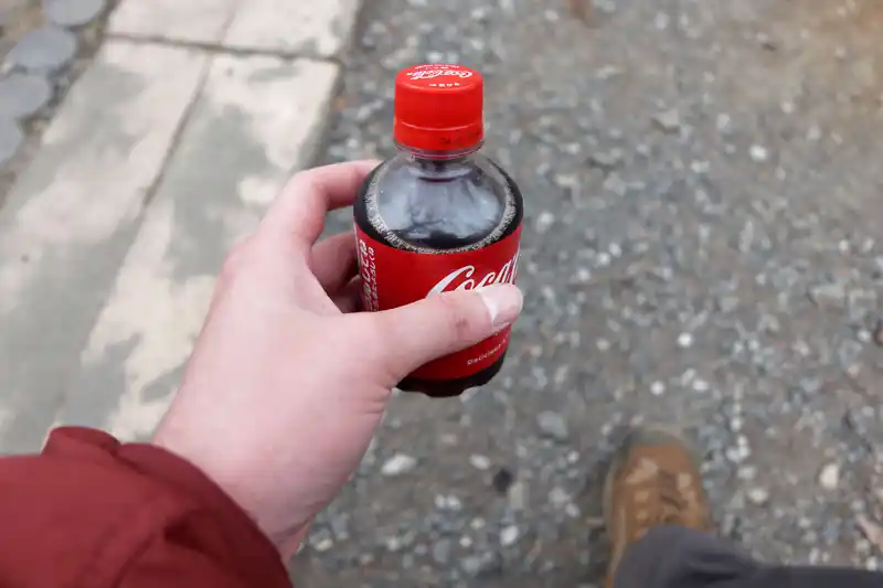 山頂から少し降りた自販機で山のドーピング剤、コカ・コーラを購入。ミニボトルで190円。