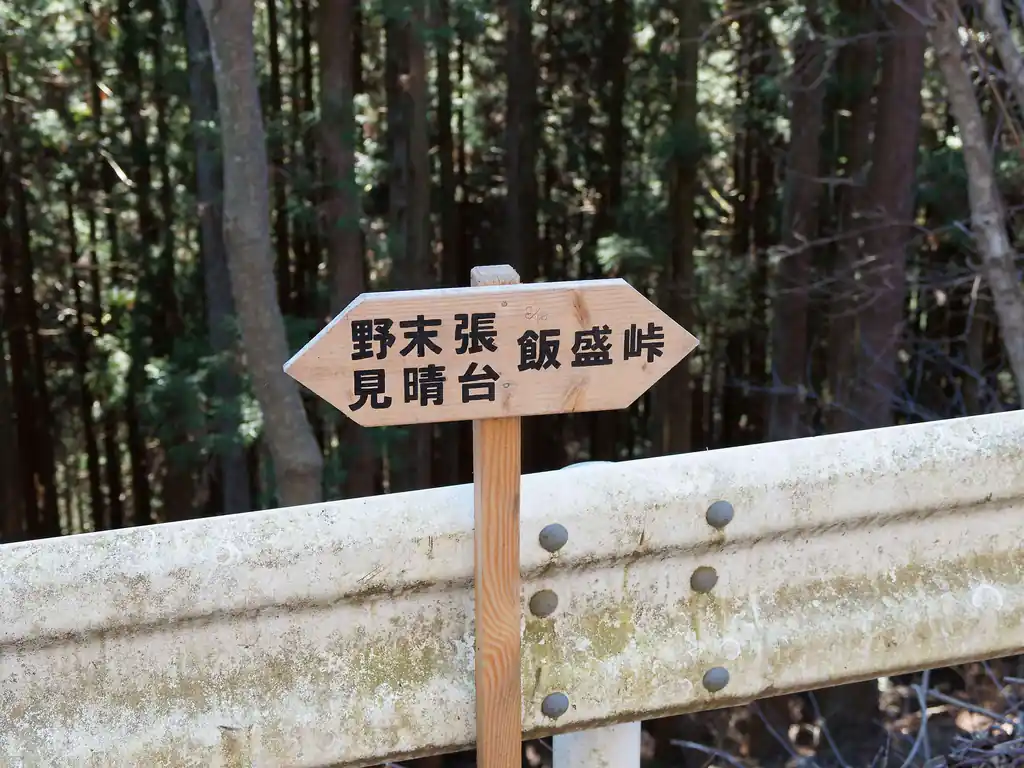 合流地点に最近設置されたらしい道標があった。おそらく、越生町10名山記念ハイキング大会時に設置されたものかもしれない。

いずれにせよ、飯盛峠から戸神集落までの道は全体的に明瞭かつ危険個所もないのだが、道標はほとんどないので、目印があるのはありがたい。一応GPSでも現在位置を確認しつつ歩いているが、全く何の目印もないまま1～2時間歩くのは、ちょっと怖い。今回は道路がすぐそばを通っているので、にっちもさっちも行かなくなったら、道路を歩いて下山するという手もあるのだが。