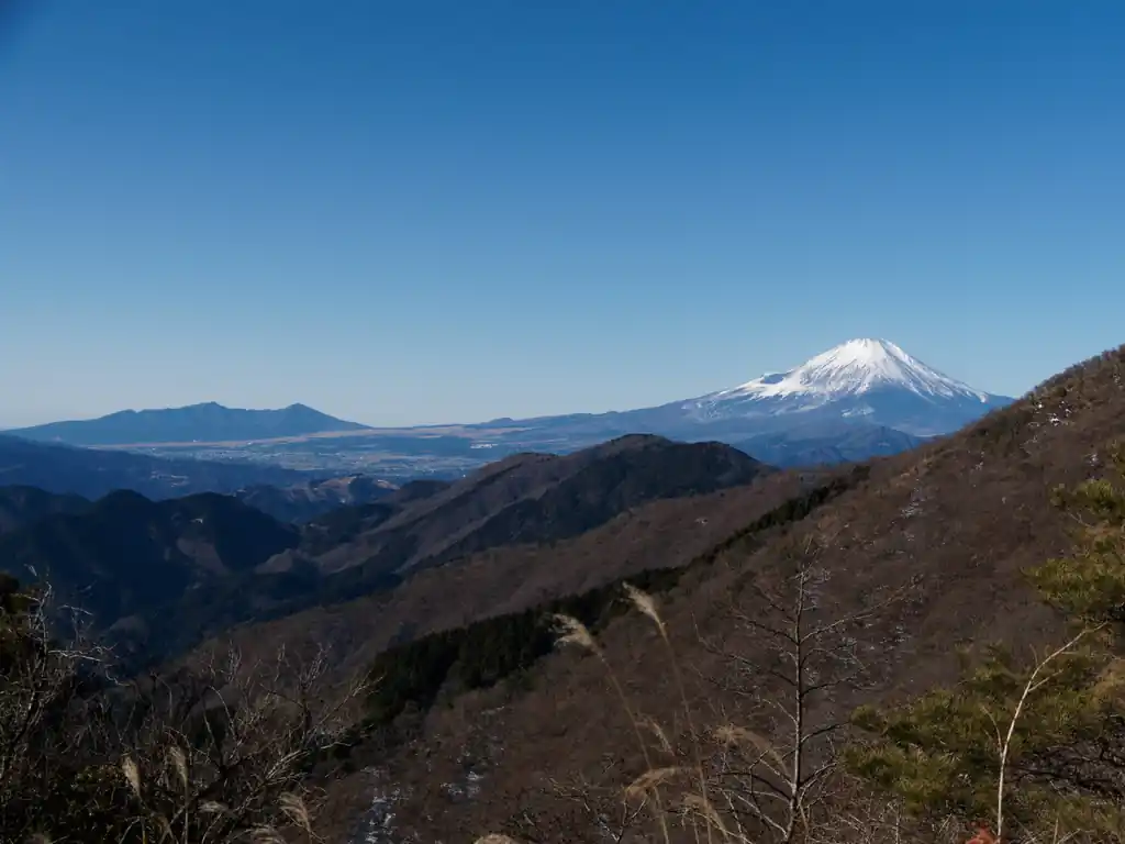 少し登っていくと富士山の姿！
左に見えるのはたぶん金時山とかの箱根周辺の山じゃないかな、と思う。
