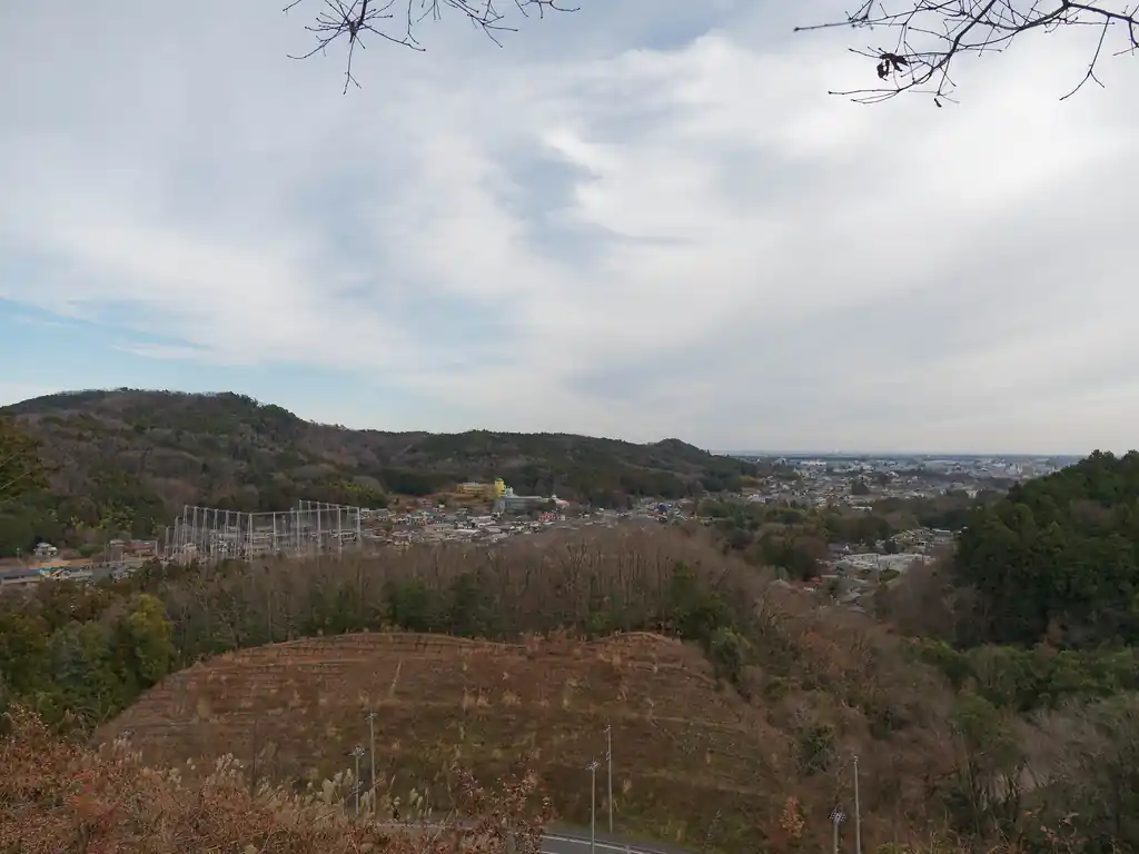 尾根の終端まで来ると見晴らしの良い場所に出る。
ここから飯能の街が見える。小さなピークを挟んで向かいは多峯主山・天覧山だろう。右側が龍崖山となる。