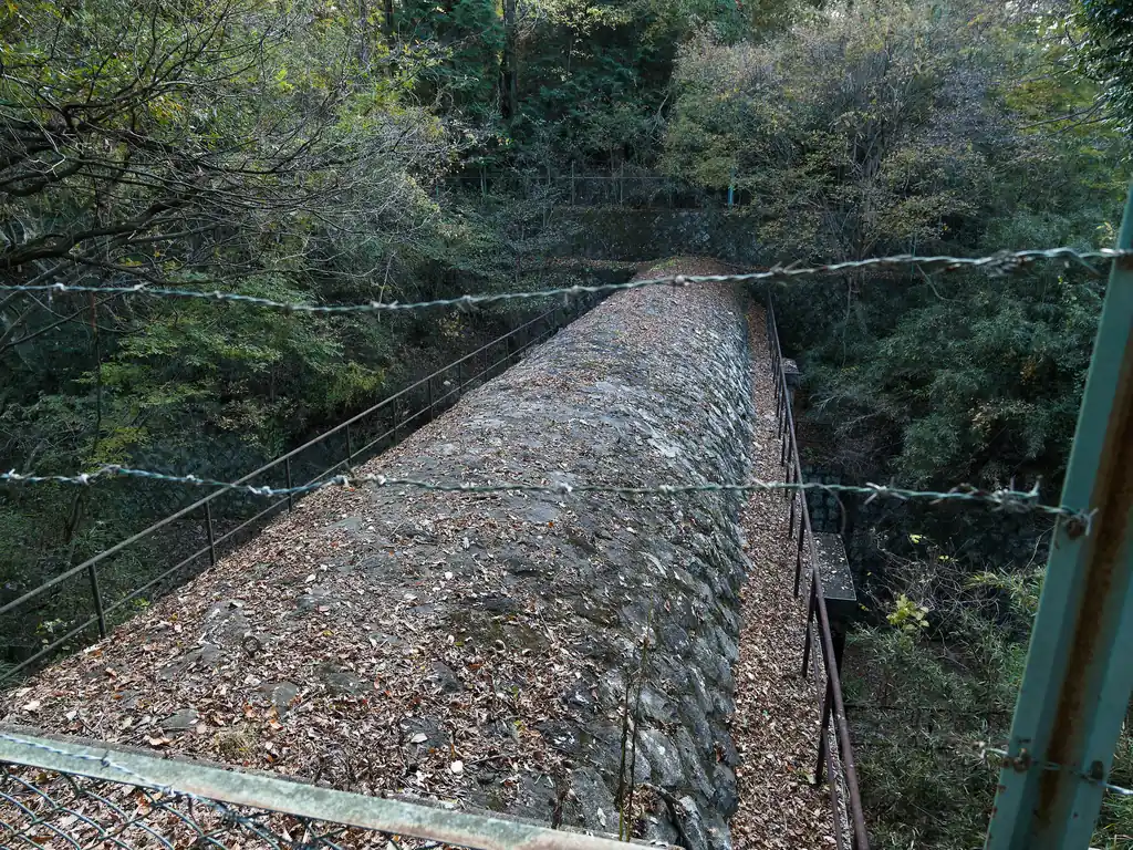 水道橋の上は立ち入り禁止。
このトンネルは大正時代にできたもので、トンネルの中を水が山中湖から上野原の発電所まで流れて発電に利用されているとのこと。