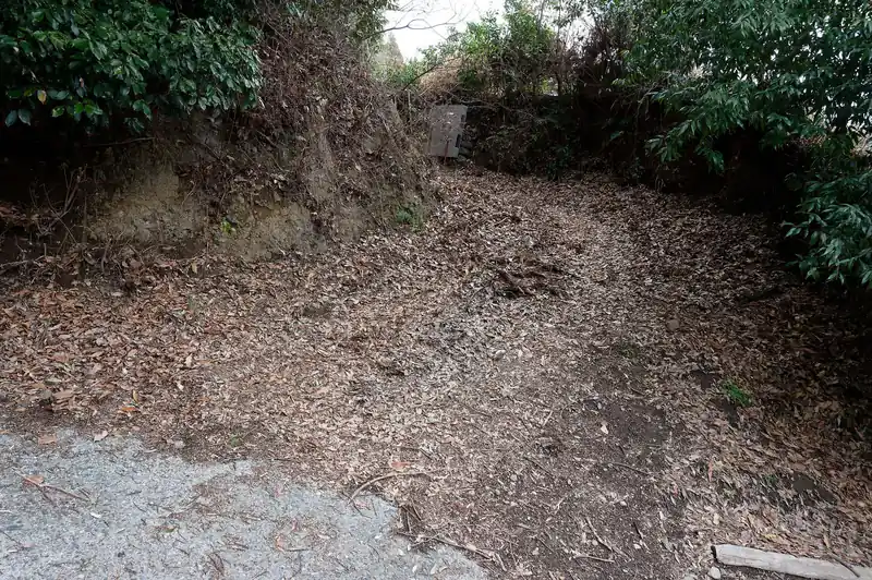 菜の花まつりの横に、行き止まり看板のある舗装路があったんですが、そのまま進んで行くとここで山道に。