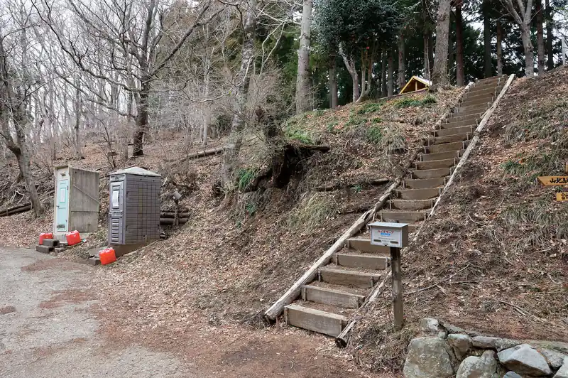 そのまま降りて尺里峠。
トイレが2つ設置されていましたが、ドアの張り紙を読む限り、登山者の使用も可能らしい。林業関係者用とのことで、このトイレをアテにするのはやめたほうが良いかもしれません。