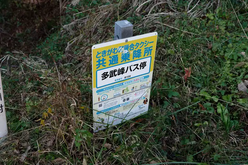 多武峯バス停の乗り合いタクシー。

よく見るとこのバス停横に、踏み跡のようなものがあったので、それを歩いていくと多武峯につきそうな気がする。今回は歩かなかったので本当にそれであっているのかは謎。
