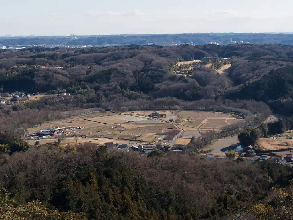 こちらは巾着田。
その向こうはゴルフ場、写真左側にムーミンバレーパーク。
巾着田は秋ごろになると曼殊沙華が一面に咲いて人気。私も毎年訪れております。

春になるとそれはそれで桜が咲いて綺麗なはず。