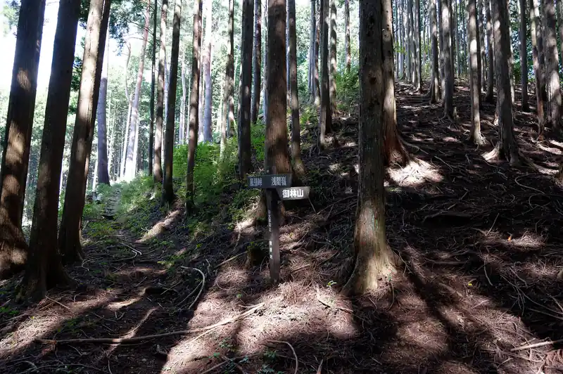 左の巻き道を歩いてきて、道標の裏側を登っていくと御林山。