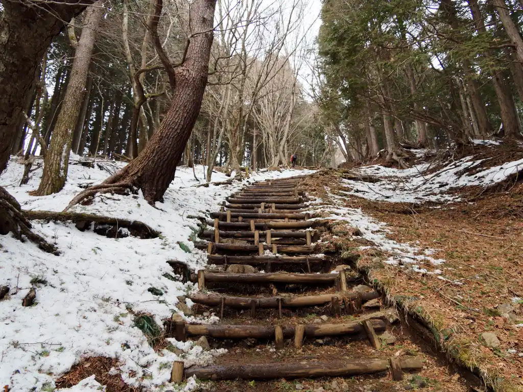 堀山の家までは軽アイゼン・チェーンスパイクなしでも問題ないとはいえ、道の脇には雪が軽く積もっている。